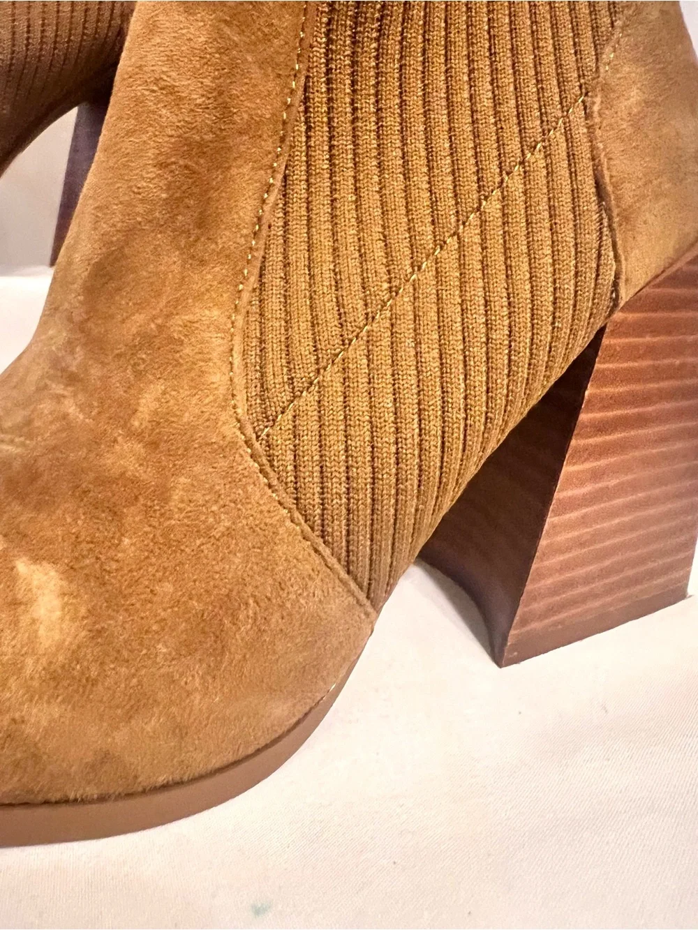 Steve Madden Teca Pointy Toe Leather Suede Ribbed Stretch Sock Ankle Boots-Sz. 6